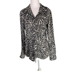 Covington women's blouse button up M gray black cheetah print pleats career